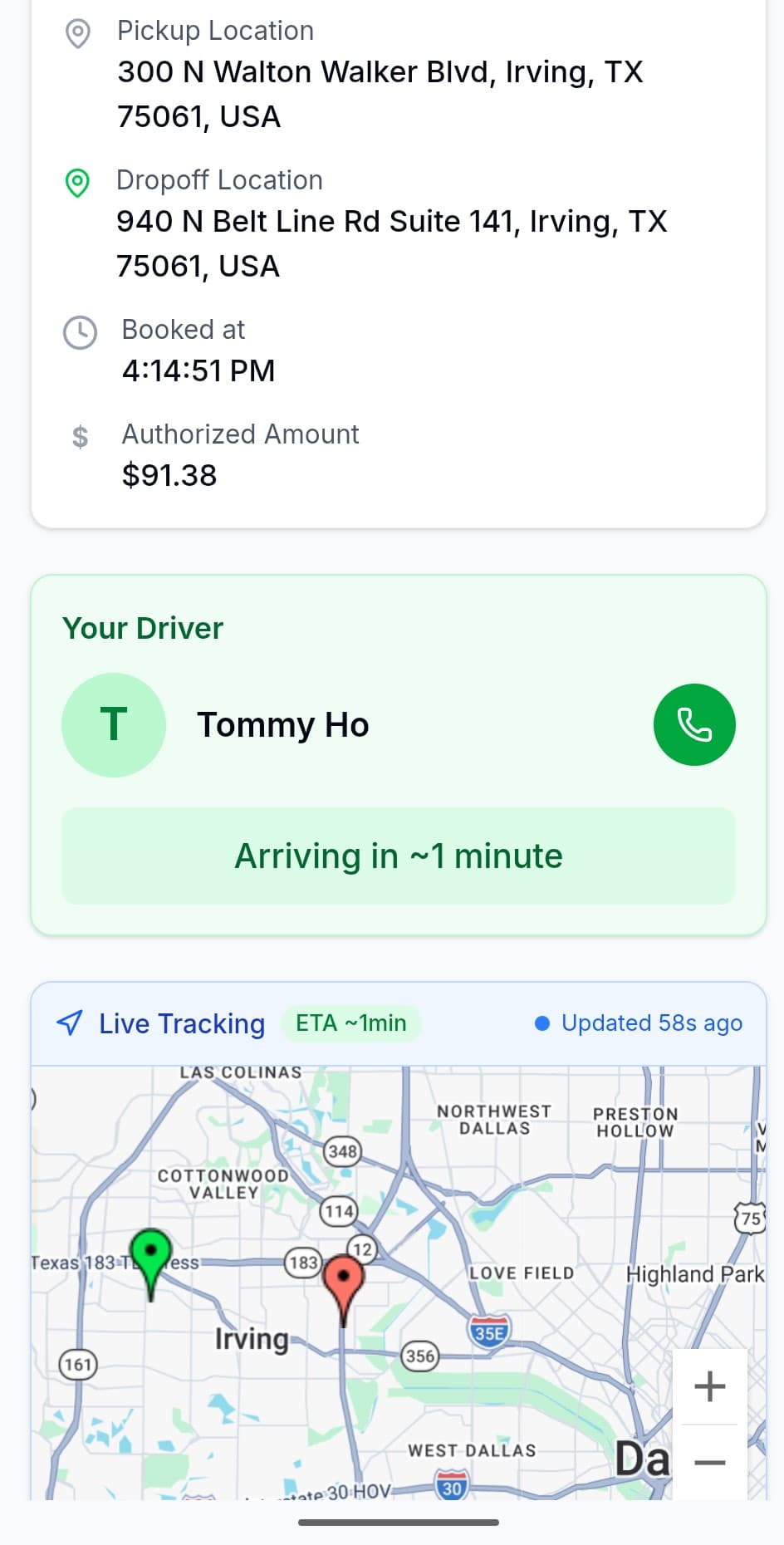 Customer live-tracking a tow truck on their phone with real-time GPS and ETA