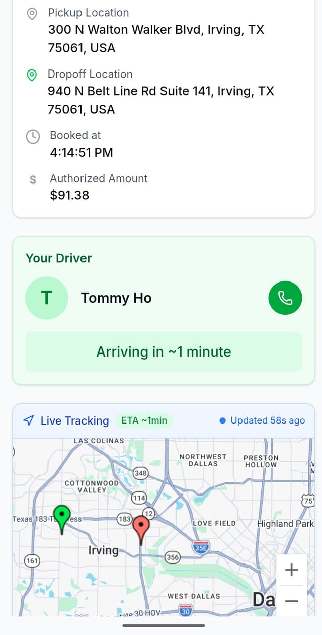 Customer-facing live GPS tracking showing tow truck ETA and driver info